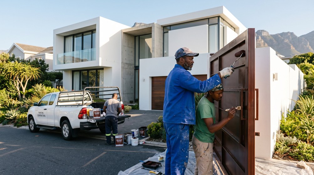Professional anti-rust coating team applying rust protection to a metal gate in Tygerberg