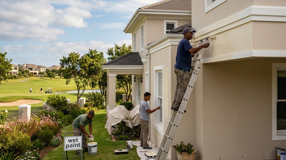 Professional estate painters painting a luxury golf estate home in Tygerberg